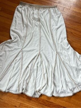 Flowy Fairy White Midi Skirt with Cream Embroidered Trim